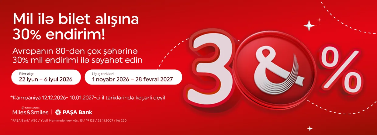 Avropaya səyahət üçün 30% mil endirimi!